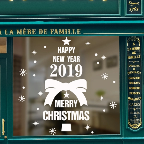 Frohe Weihnachten Gutes Neues Jahr Wandaufkleber PVC Schneeflocke Stern Schleife Fenster Glas Shop Hintergrund Home Deko