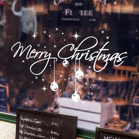 Merry Christmas Fensteraufkleber PVC Abnehmbare Wandtattoo Für Shop Glastür Neujahr Festliche Dekoration Stern Ornament Wandsticker