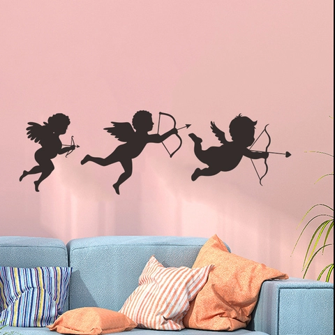 Valentinstag Cupid Wandaufkleber Schwarz Silhouette PVC Fensterbilder Für Wohnzimmer Schlafzimmer Glastür Zuhause Dekorative Hintergrund