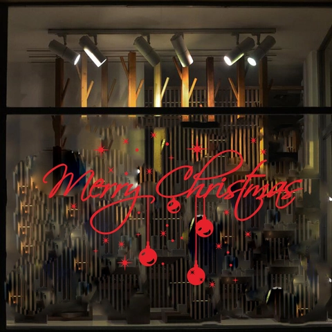 Merry Christmas Fensteraufkleber PVC Abnehmbare Wandtattoo Für Shop Glastür Neujahr Festliche Dekoration Stern Ornament Wandsticker