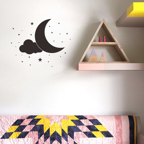 Nordic PVC Moon Cloud Stars Wall Stickers For Kids Room Nursery Bedroom Decor Black Silhouette Art Wall Decal Home Decoration