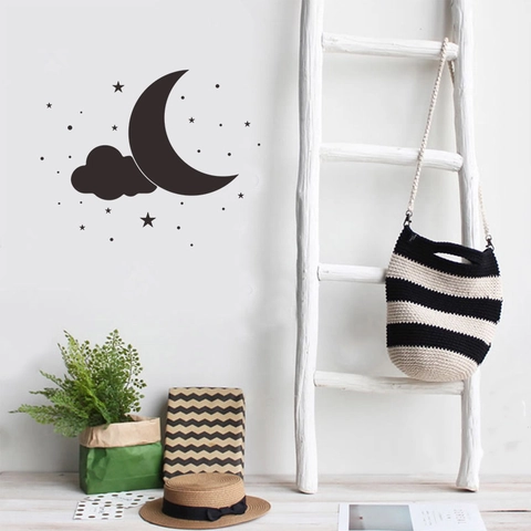 Nordic PVC Moon Cloud Stars Wall Stickers For Kids Room Nursery Bedroom Decor Black Silhouette Art Wall Decal Home Decoration