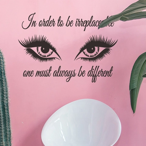 Moderner Kunst Augen Wimpern Wandtattoo PVC In Order To Be Irreplaceable Zitat Wandaufkleber Für Schlafzimmer Beauty Salon Deko