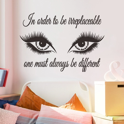 Moderner Kunst Augen Wimpern Wandtattoo PVC In Order To Be Irreplaceable Zitat Wandaufkleber Für Schlafzimmer Beauty Salon Deko
