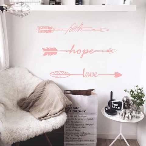 Fede Speranza Amore Motto Inglese Adesivo da Parete in PVC Creativo Freccia Vinile Decalcomania per Camera da Letto Soggiorno Casa