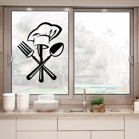 Creative Chef Hat Cutlery Wall Sticker For Kitchen Restaurant Decoration Black PVC Waterproof Removable DIY Art Decal Home Decor