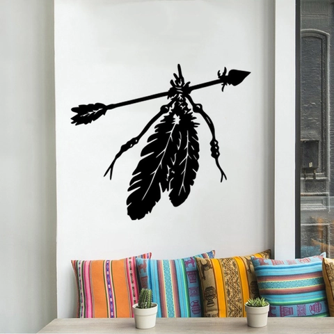 Bohemian Indian Style Feather Arrow Wall Sticker Black PVC Decal For Living Room Bedroom Art Wallpaper Home Decoration