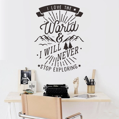Adesivo da Parete in Vinile Never Stop Exploring Montagna Pino Ispiratore PVC Wall Sticker Per Casa Ufficio FX2021
