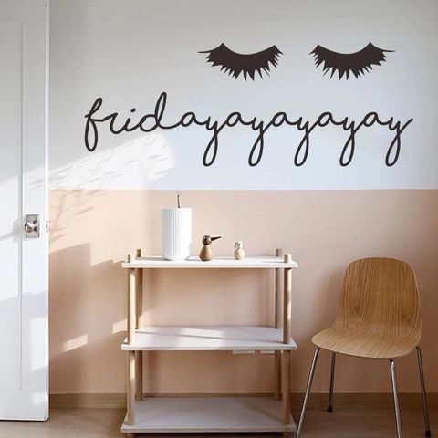 Vinilo de Pared Creativo con Pestañas y Letras Friday de PVC para Dormitorio Salón de Belleza Mural de Decoración Moderna