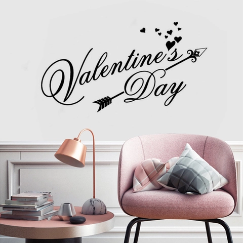 Valentine's Day LOVE Heart Arrow Wall Sticker PVC Decorative Art Decal For Bedroom Living Room Romantic Home Decor