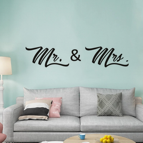 Mr And Mrs Wandaufkleber Wasserdicht PVC Kunst Decal Schreibschrift Home Decor Für Wohnzimmer Schlafzimmer Hochzeit Schwarz