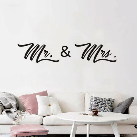 Mr And Mrs Wandaufkleber Wasserdicht PVC Kunst Decal Schreibschrift Home Decor Für Wohnzimmer Schlafzimmer Hochzeit Schwarz