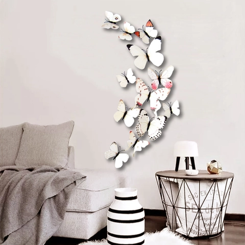 3D Schmetterling Wandtattoo Set PVC DIY Abnehmbare Wandaufkleber Für Wohnzimmer Schlafzimmer Dekoration Pfirsichblüte Weiß