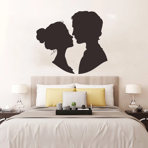 Romantic Kissing Couple Silhouette Wall Sticker Black PVC Minimalist Wall Decal For Bedroom Wedding Room Home Decoration