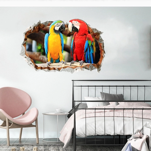 3D Wandtattoo Durchbruchwand Papagei Aras PVC Aufkleber Kreative Tiere Haus Dekoration Für Wohnzimmer Schlafzimmer Wandbild