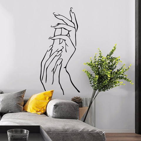 Adesivo da Parete Minimalista Con Linee di Mani Intrecciate Decalcomania in PVC Intagliato per Soggiorno Camera da Letto Decorazione