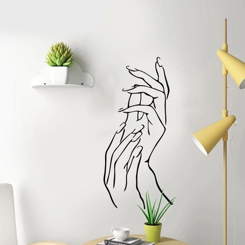 Adesivo da Parete Minimalista Con Linee di Mani Intrecciate Decalcomania in PVC Intagliato per Soggiorno Camera da Letto Decorazione