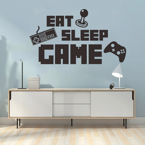 Eat Sleep Game Wall Sticker PVC Removable Gaming Controller Joystick Decal For Bedroom Gamer Room Modern Home Decoration