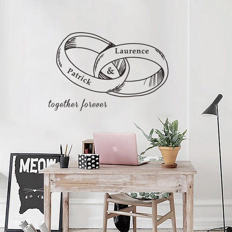 Together Forever Koppelringen Muursticker Romantisch Slaapkamer Trouwkamer Decor DIY PVC Verwijderbare Vinyl Kunst Muurdecoratie