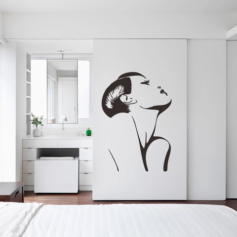 Minimalistische Frauengesicht Silhouette Wandaufkleber Moderne Linienkunst PVC Selbstklebend Dekal Für Wohnzimmer Schlafzimmer Deko