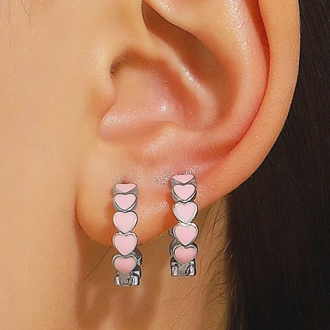 Women Colorful Heart Enamel Hoop Earrings Fashion Copper Huggie Earrings Sweet Colorful Jewelry For Daily Date Party