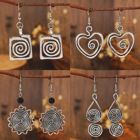 Bohemian Vintage Κρεμαστά Σκουλαρίκια από Κράμα για Γυναίκες Ethnic Σπειροειδές Διάτρητο Μοτίβο Αντίκ Ασημί Μπρονζέ Γεωμετρικά Σκουλαρίκια Κοσμήματα Δώρο