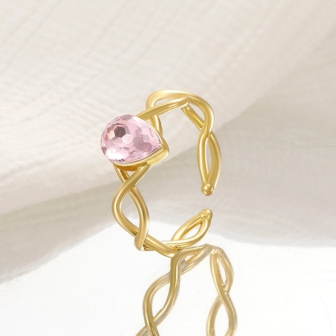 Korean Style Copper Adjustable Ring With Heart Zircon Star And Waterdrop Pear Cut Romantic Jewelry Gift For Women