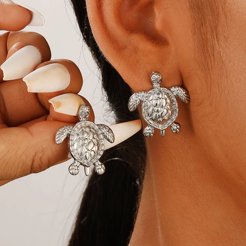 Nautical Sea Turtle Conch Shell Artificial Pearl Stud Earrings For Women Summer Beach Ocean Style Alloy Electroplated Jewelry