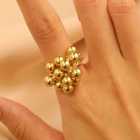 Vintage Legierung Distressed Textur Offener Ring Für Damen Herren Glocke Rundball Anhänger Verstellbarer Geometrischer Fingerring Schmuck Geschenk