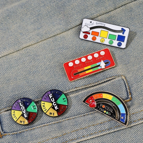 Social Battery Stimmungsanzeige Emaille Pin Gleitzeiger Rotierende Scheibe Legierung Abzeichen Lustiges Geschenk Brosche Für Kleidung Rucksack