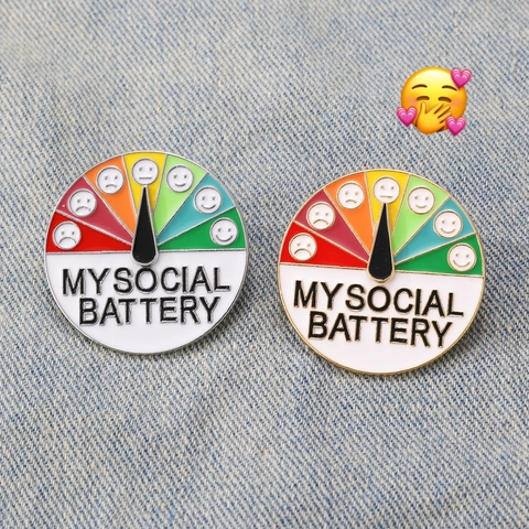 Social Battery Stimmungsanzeige Emaille Pin Gleitzeiger Rotierende Scheibe Legierung Abzeichen Lustiges Geschenk Brosche Für Kleidung Rucksack