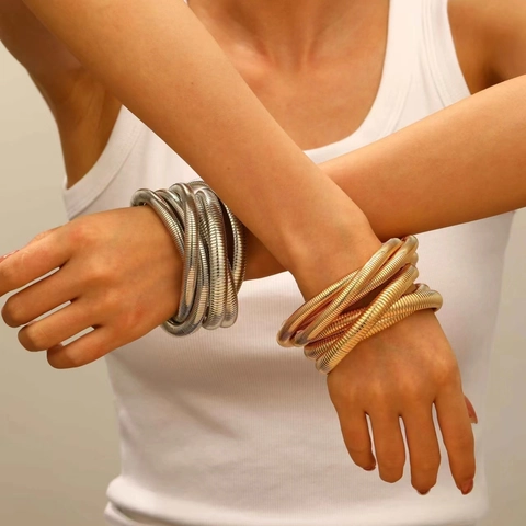 Trendy Multi Layer Wrap Snake Bone Bangle Bracelet For Women Gold Silver Plated Alloy Spiral Texture Fashion Jewelry Gift