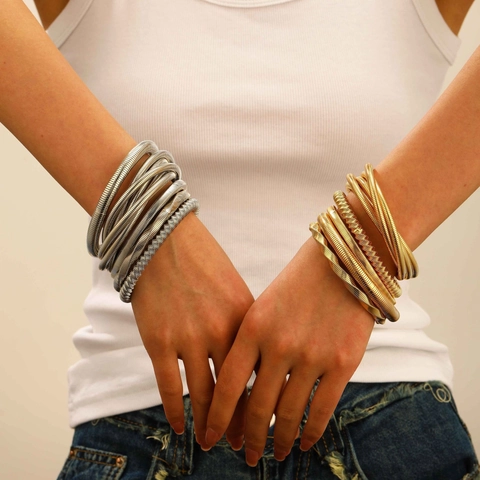Trendy Multi Layer Wrap Snake Bone Bangle Bracelet For Women Gold Silver Plated Alloy Spiral Texture Fashion Jewelry Gift