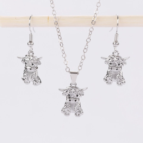 Scottish Highland Cow Jewelry Collection Alloy Animal Pendant Necklace And Earring Hook For Women Cartoon Animal Accessories