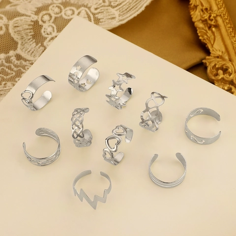 Bohemien Legierung Stern Mond Hohl Zehenringe Und Ohrklemmen Für Damen Verstellbare Offene Fußringe Strand Schmuck