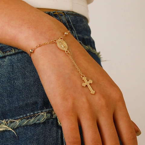 Pulsera de Rosario de Cruz de la Virgen María Religiosa para Mujeres Hombres Aleación Cuentas Medalla de San Benito Joyería