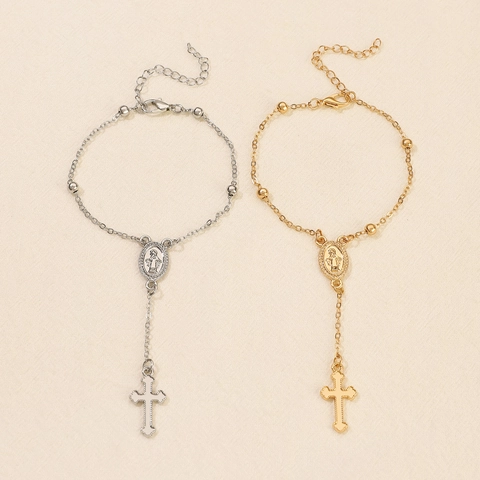 Pulsera de Rosario de Cruz de la Virgen María Religiosa para Mujeres Hombres Aleación Cuentas Medalla de San Benito Joyería