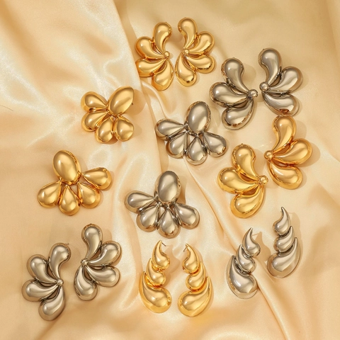 Exaggerated Alloy Water Drop Flower Stud Earrings With 14K Gold Plated Post Fashion Statement Jewelry For Women Party Ball