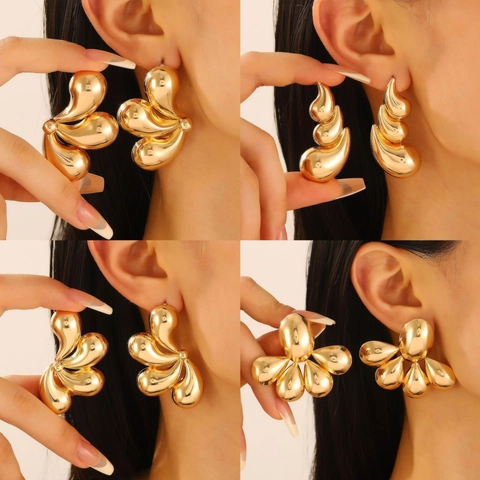Exaggerated Alloy Water Drop Flower Stud Earrings With 14K Gold Plated Post Fashion Statement Jewelry For Women Party Ball