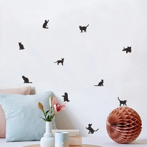 Pegatina de Pared de PVC con Silueta de Gato Negro Estilo Nórdico para Habitación de Niños Dormitorio Decoración DIY Animales Vinilos