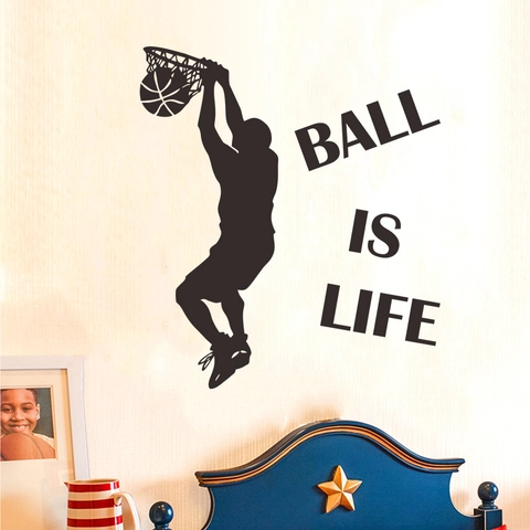 Ball Is Life Basketball Player Dunking Silhouette Wall Sticker Removable Sport PVC Decal For Bedroom Living Room Decor