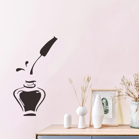 Pegatina de Pared de Frasco de Esmalte de Uñas de Corazón PVC Calcomanía Removible Para Salón de Belleza Dormitorio Sala Negro
