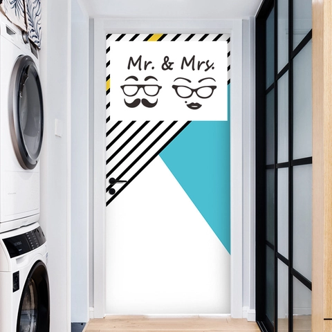 Mr And Mrs Creative Wall Stickers For Bathroom Door Decor PVC Removable Glasses Mustache Lips Pattern Waterproof Decal