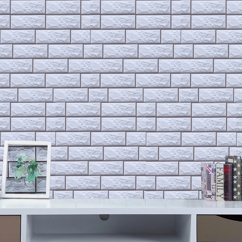 Adesivi Murali 3D a Mattoni Carta da Parati Autoadesiva in PVC Crema Bianco Texture a Rilievo per Decorazione Parete Soggiorno