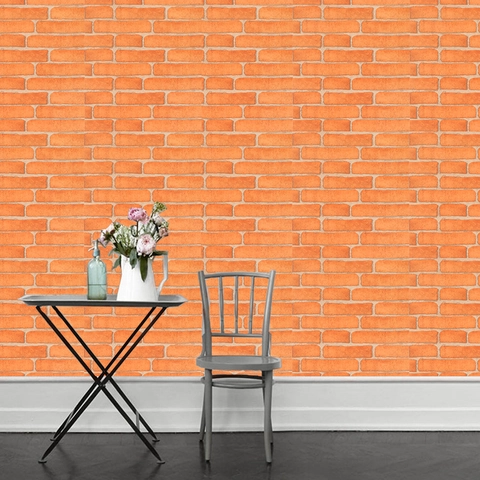Industrie-Stil Orange Backsteinmuster Tapete PVC Selbstklebend Simulation Wandtattoo Für Wohnzimmer Schlafzimmer Hintergrund Dekoration
