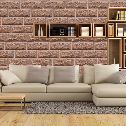 Adhesivo de Pared Autoadhesivo de Ladrillo 3D PVC Impermeable Marrón Marrón Rojizo Papel Tapiz Para Sala de Estar Cocina Hogar