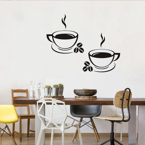 Creative Coffee Cup PVC Wall Sticker Black Silhouette Coffee Bean Pattern For Kitchen Dining Room Living Room Modern Decor