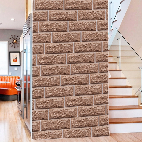 Adhesivo de Pared Autoadhesivo de Ladrillo 3D PVC Impermeable Marrón Marrón Rojizo Papel Tapiz Para Sala de Estar Cocina Hogar