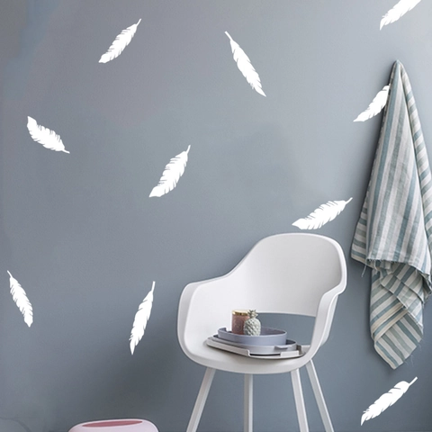 Adesivi Murali a Forma di Piuma in Stile Nordico Decalcomanie Decorative DIY in PVC per Casa Soggiorno Camera da Letto Dormitorio
