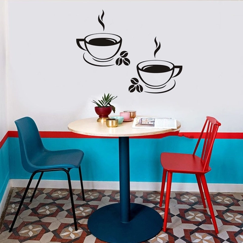 Creative Coffee Cup PVC Wall Sticker Black Silhouette Coffee Bean Pattern For Kitchen Dining Room Living Room Modern Decor